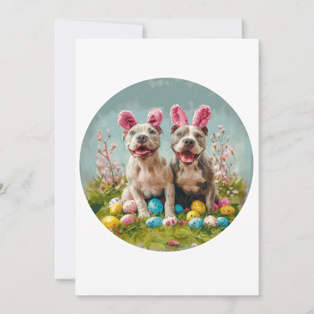 Easter Pit Bull Dogs Holiday Card (Front)
