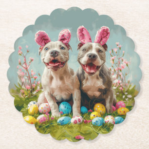 Easter Pit Bull Dogs Paper Coaster