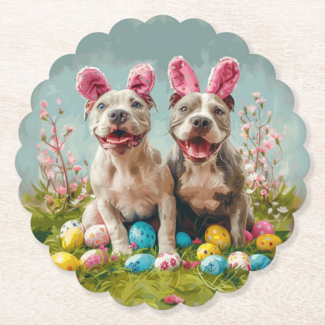 Easter Pit Bull Dogs Paper Coaster (Front)