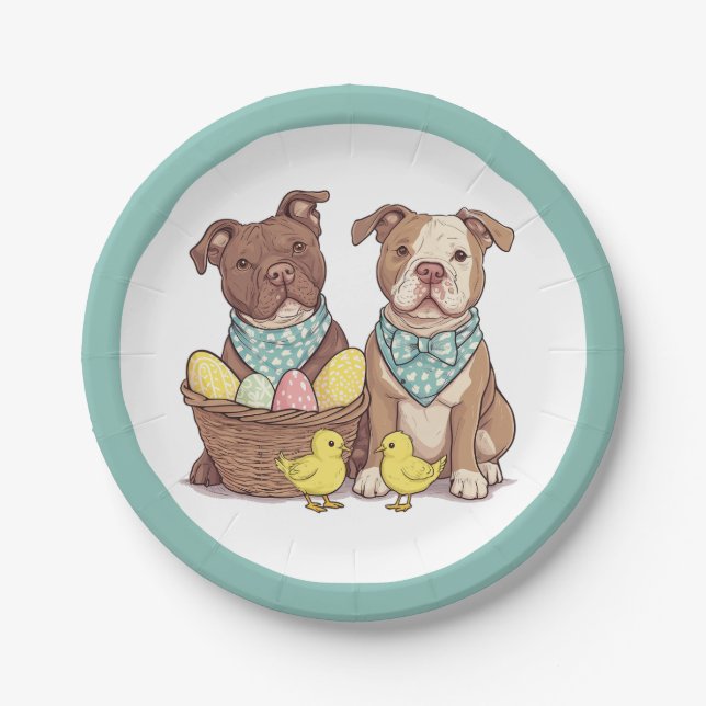 Easter Pit Bull Dogs Paper Plate (Front)