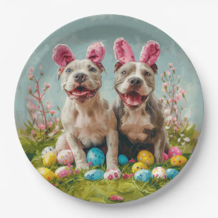 Easter Pit Bull Dogs Paper Plate