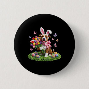 Easter Pitbull Dog Mum Spring Easter Bunny Tulips 6 Cm Round Badge
