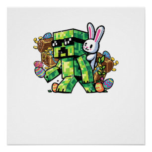 Easter Pixel Gamer Bunny Gaming Toddler Boys Kids  Poster