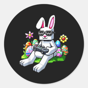 Easter Pixel Gaming Bunny Egg Hunting Boys Kids Classic Round Sticker