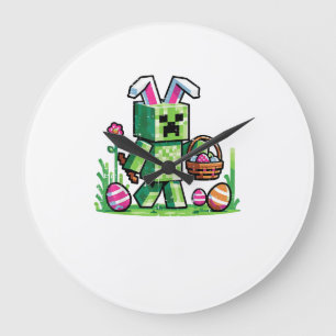 Easter Pixel Gaming Bunny Egg Hunting Boys Kids Yo Large Clock