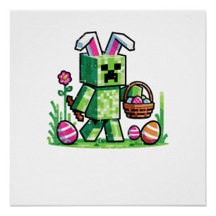 Easter Pixel Gaming Bunny Egg Hunting Boys Kids Yo Poster