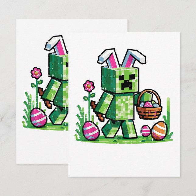 Easter Pixel Gaming Bunny Egg Hunting Card (Front/Back)