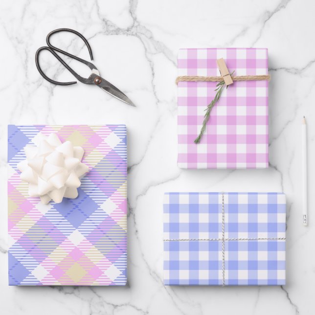 Easter Plaid and Gingham Wrapping Paper Sheet (Front)