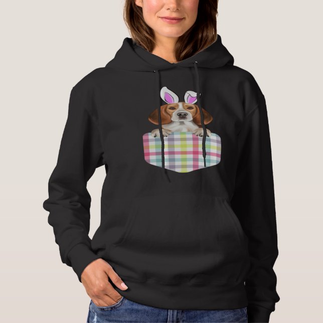 Easter Plaid Beagle Bunny Dog In Pocket Hoodie (Front)