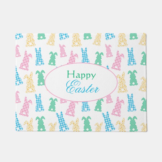 Easter Plaid Bunny Rabbits  Doormat (Front)
