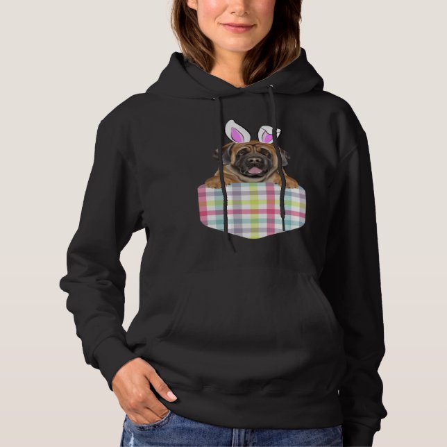 Easter Plaid Mastiff Bunny Dog In Pocket Hoodie (Front)
