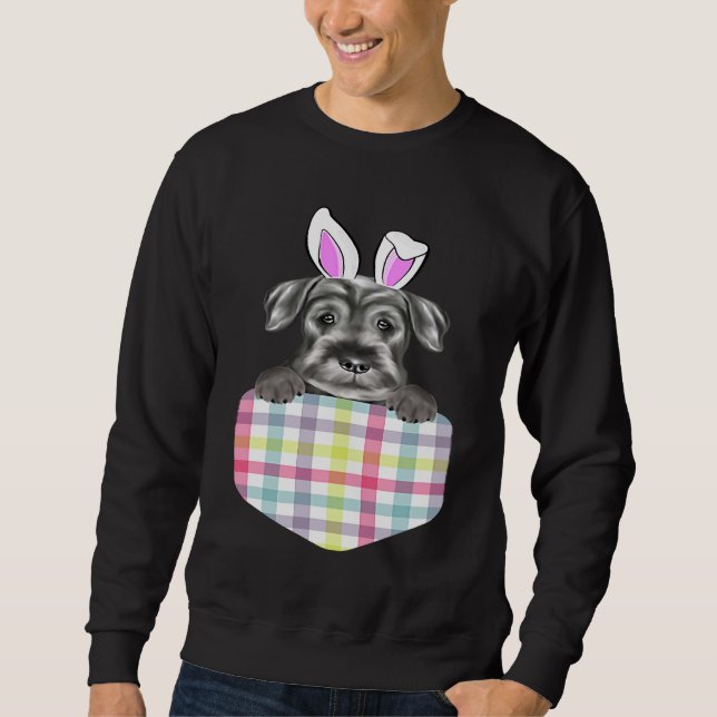 Easter Plaid Standard Schnauzer Bunny Dog In Pocke Sweatshirt (Front)