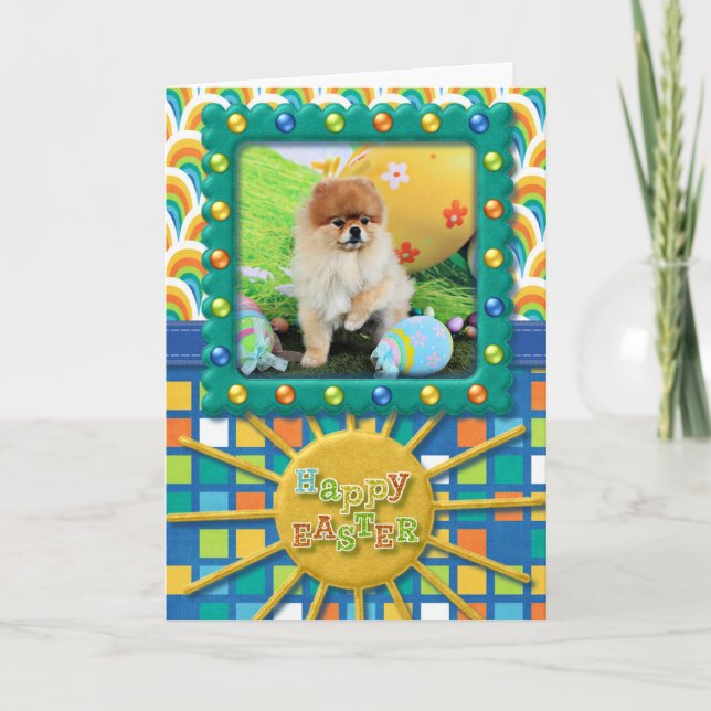 Easter - Pomeranian - Dexter Holiday Card (Front)
