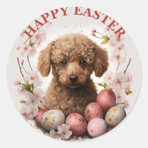 Easter Poodle Chocolate  Eggs and Flowers -   Classic Round Sticker