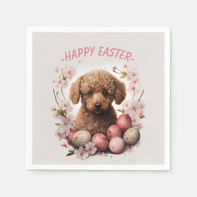 Easter Poodle   Eggs and Flowers -   Napkin (Front)
