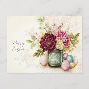 Easter Postcard with Easter Eggs and Flowers