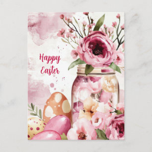 Easter Postcard with Easter Eggs and Flowers