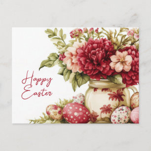 Easter Postcard with Easter Eggs and Flowers