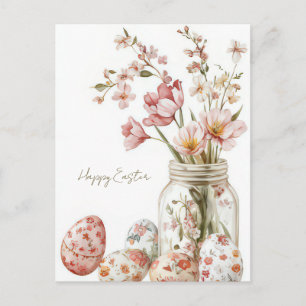 Easter Postcard with Easter Eggs and Flowers