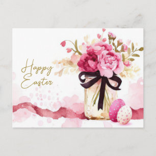 Easter Postcard with Easter Eggs and Flowers