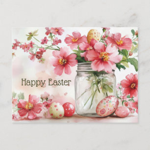 Easter Postcard with Easter Eggs and Flowers