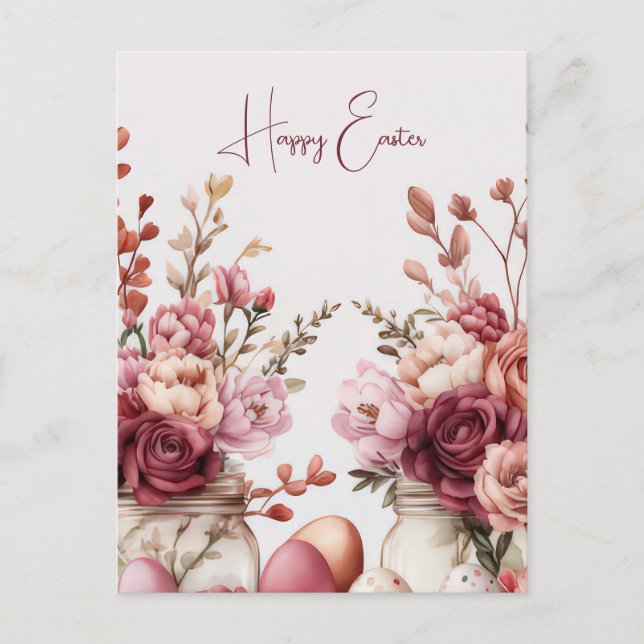 Easter Postcard with Easter Eggs and Flowers (Front)