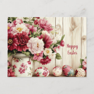Easter Postcard with Easter Eggs and Flowers