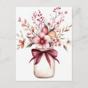 Easter Postcard with Easter Eggs and Flowers