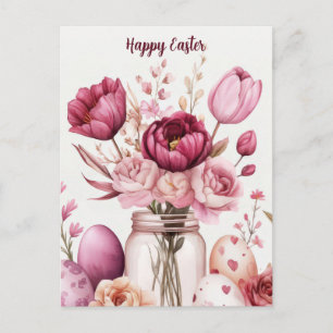 Easter Postcard with Easter Eggs and Flowers