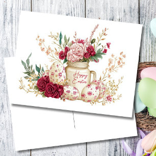 Easter Postcard with Easter Eggs and Flowers