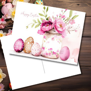 Easter Postcard with Easter Eggs and Flowers