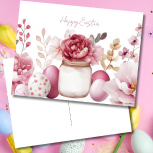 Easter Postcard with Easter Eggs and Flowers