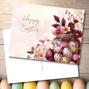 Easter Postcard with Easter Eggs and Flowers