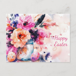 Easter Postcard with Easter Eggs and Flowers