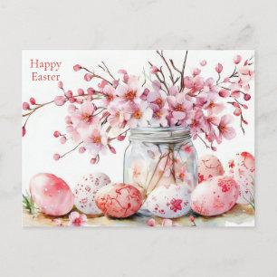Easter Postcard with Easter Eggs and Flowers