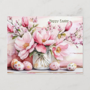 Easter Postcard with Easter Eggs and Flowers