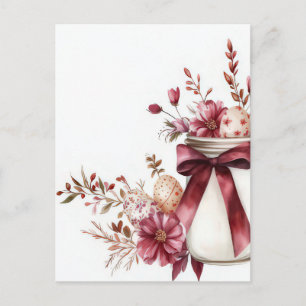 Easter Postcard with Easter Eggs and Flowers