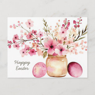 Easter Postcard with Easter Eggs and Flowers