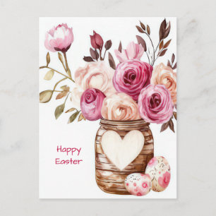 Easter Postcard with Easter Eggs and Flowers