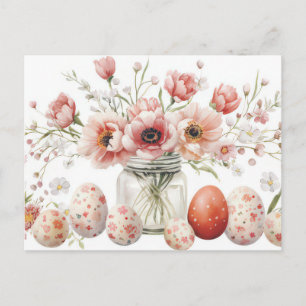 Easter Postcard with Easter Eggs and Flowers