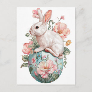 Easter Postcard with Flowers and Easter Bunny