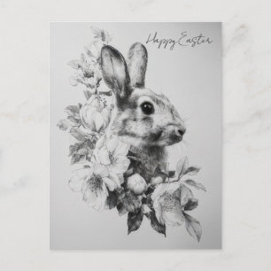 Easter Postcard with Flowers and Easter Bunny