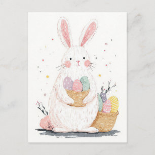 Easter Postcard with Flowers and Easter Bunny