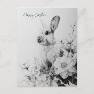Easter Postcard with Flowers and Easter Bunny