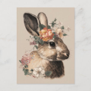 Easter Postcard with Flowers and Easter Bunny