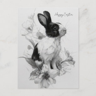 Easter Postcard with Flowers and Easter Bunny