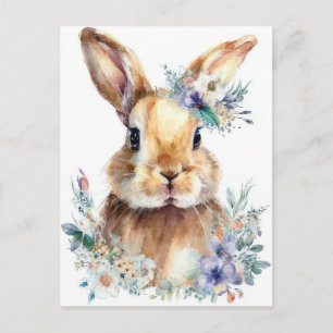 Easter Postcard with Flowers and Easter Bunny