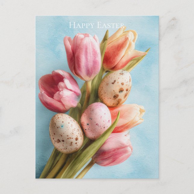 Easter Postcard with Flowers and Easter Eggs (Front)