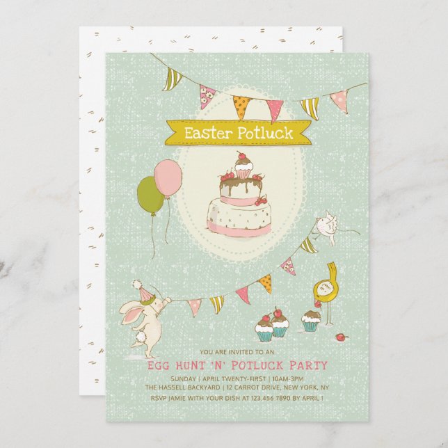 Easter Potluck Egg Hunt Party Invitation (Front/Back)