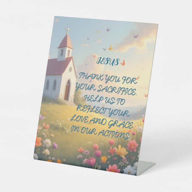 EASTER PRAYER  church on a hill Pedestal Sign (Front)